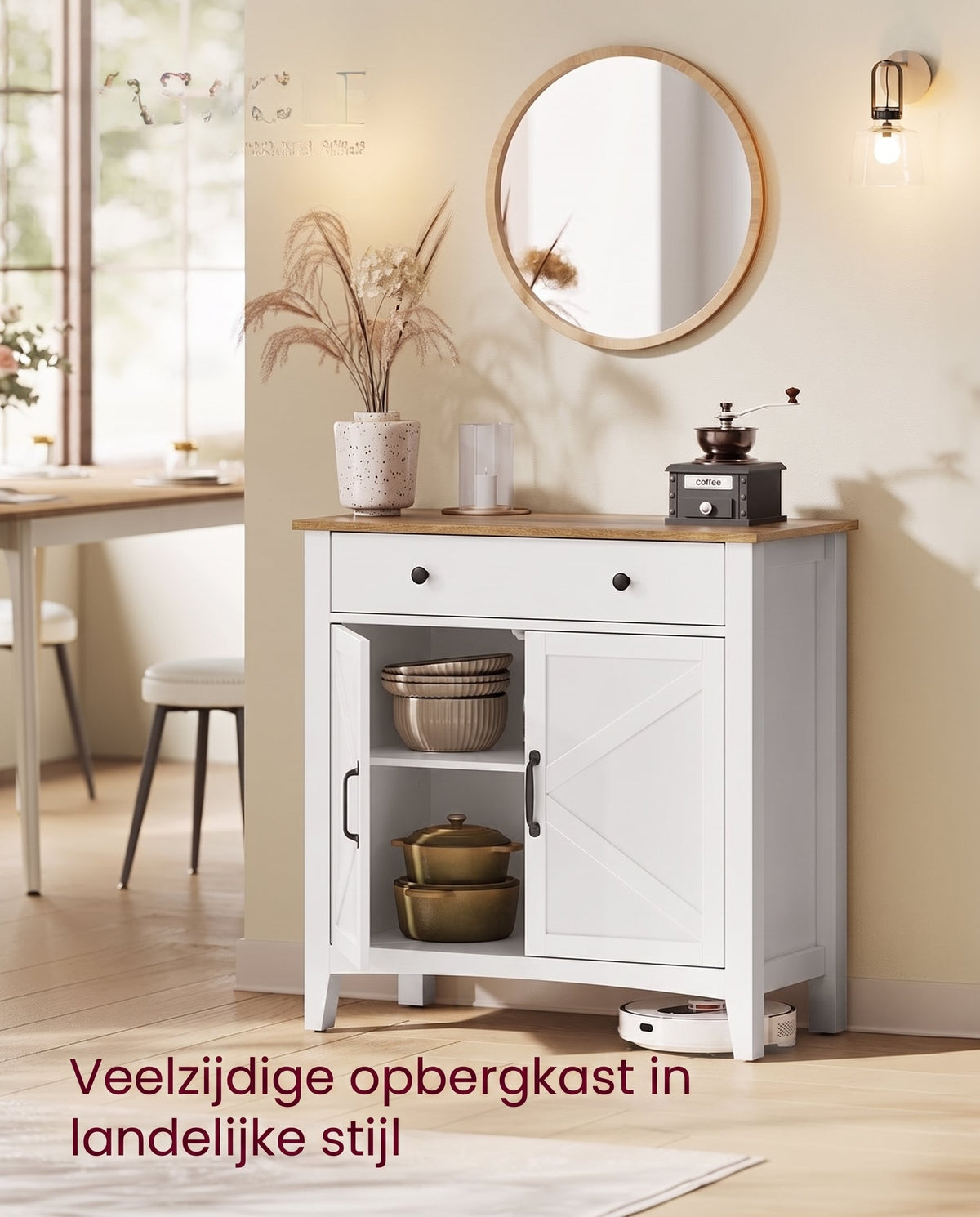 Dressoir met Schuifdeuren, Lade en Verstelbare Plank, 80 x 80 cm