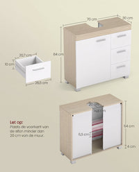 Wastafelonderkast met 3 Lades en Poten, 30 x 70 x 64 cm