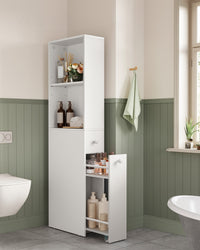 Hoge Smalle Badkamerkast met 2 Lades en Verstelbare Plank, 40 x 18 x 134,4 cm