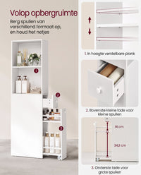 Hoge Smalle Badkamerkast met 2 Lades en Verstelbare Plank, 40 x 18 x 134,4 cm