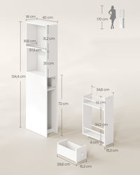 Hoge Smalle Badkamerkast met 2 Lades en Verstelbare Plank, 40 x 18 x 134,4 cm