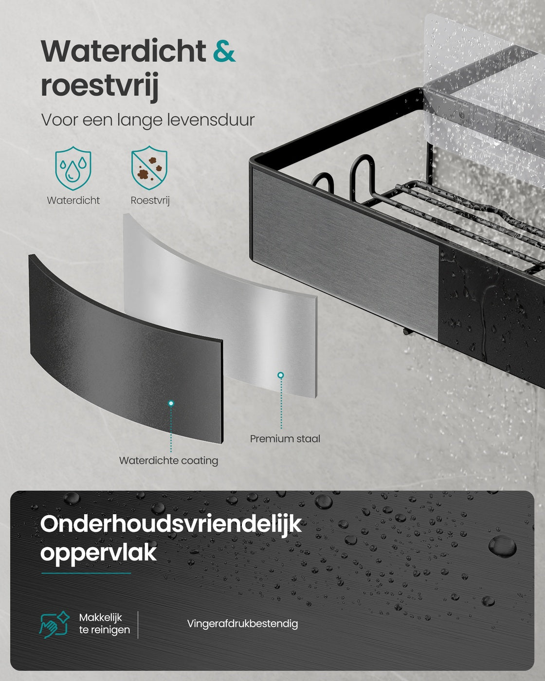 Zelfklevende Doucheplank zonder Boren, Set van 2, 31,5 x 12,5 x 5 cm