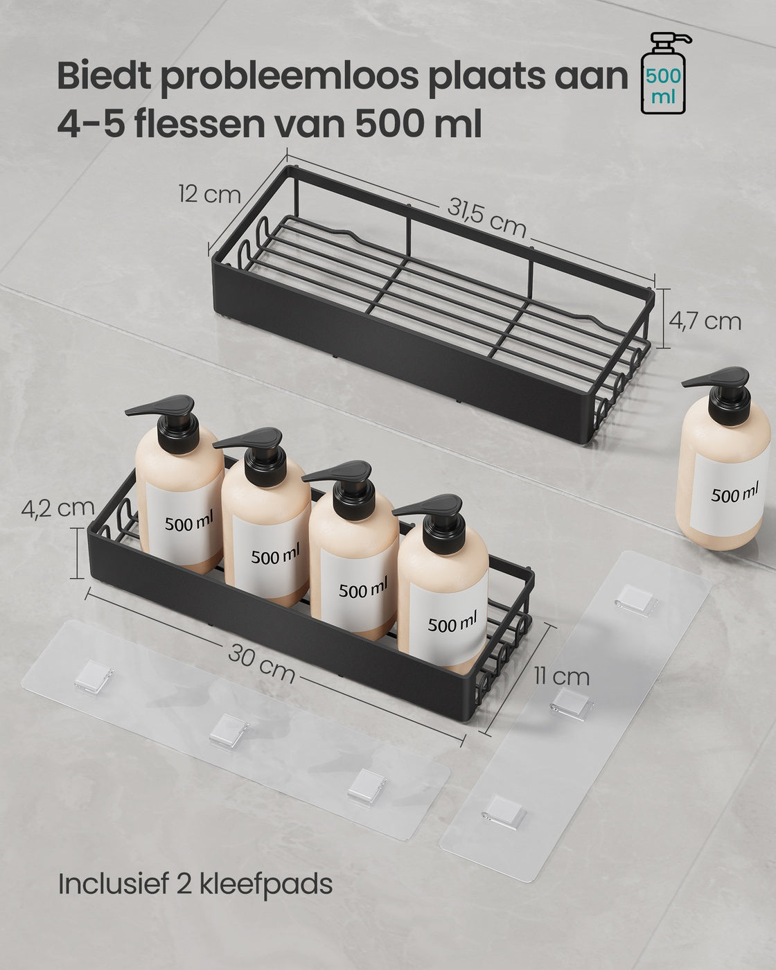 Zelfklevende Doucheplank zonder Boren, Set van 2, 31,5 x 12,5 x 5 cm