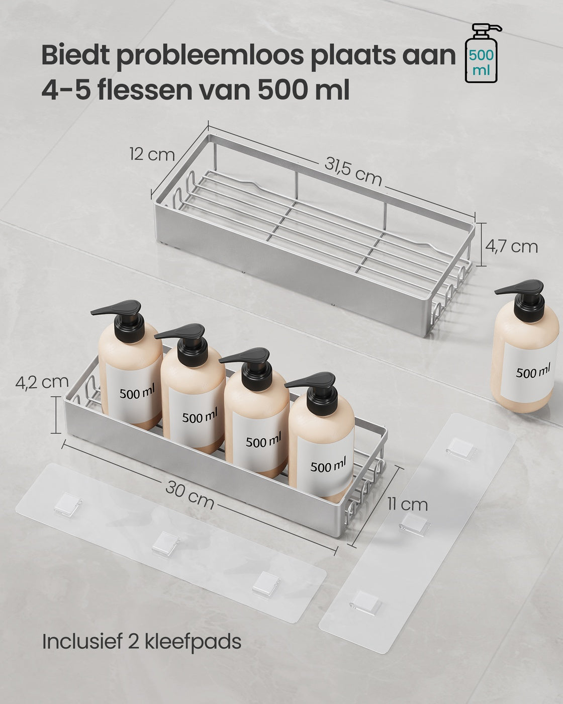 Zelfklevende Doucheplank zonder Boren, Set van 2, 31,5 x 12,5 x 5 cm