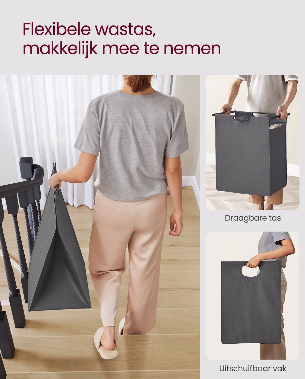 Wasmand met 2 Uittrekbare Waszakken en Opbergplank