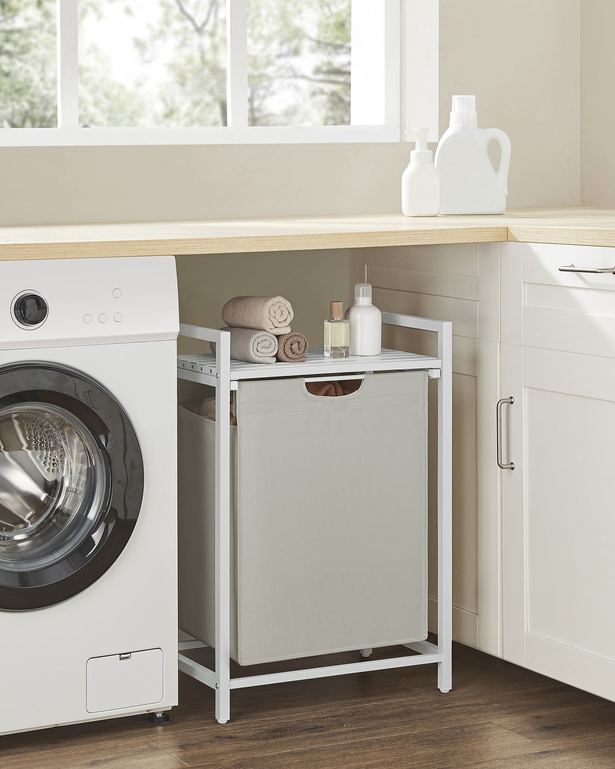 Wasmand met 2 Uittrekbare Waszakken en Opbergplank