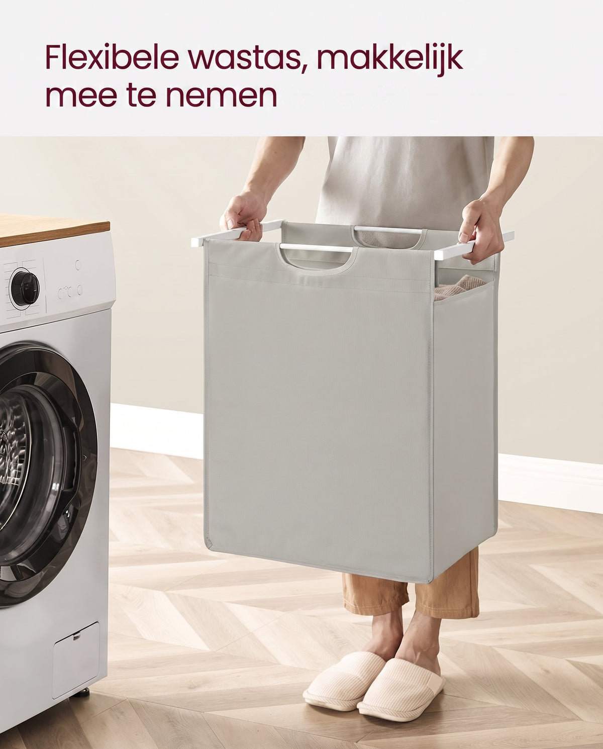 Wasmand met 2 Uittrekbare Waszakken en Opbergplank
