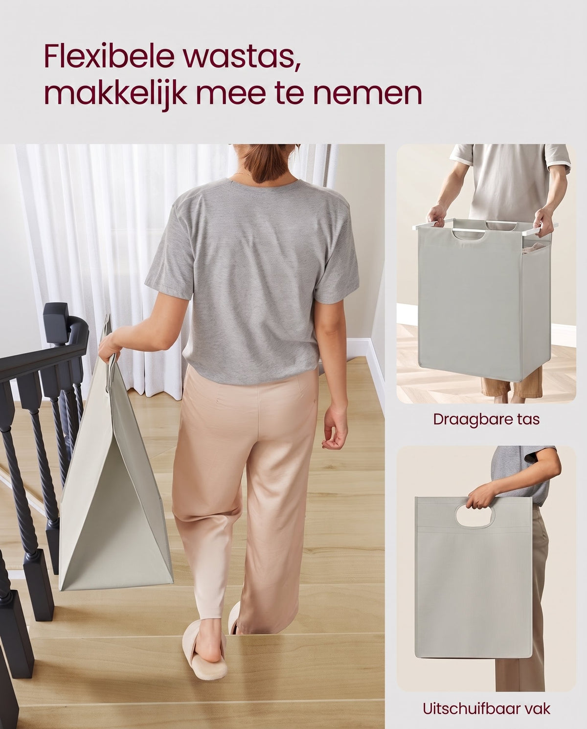 Wasmand met 2 Uittrekbare Waszakken en Opbergplank