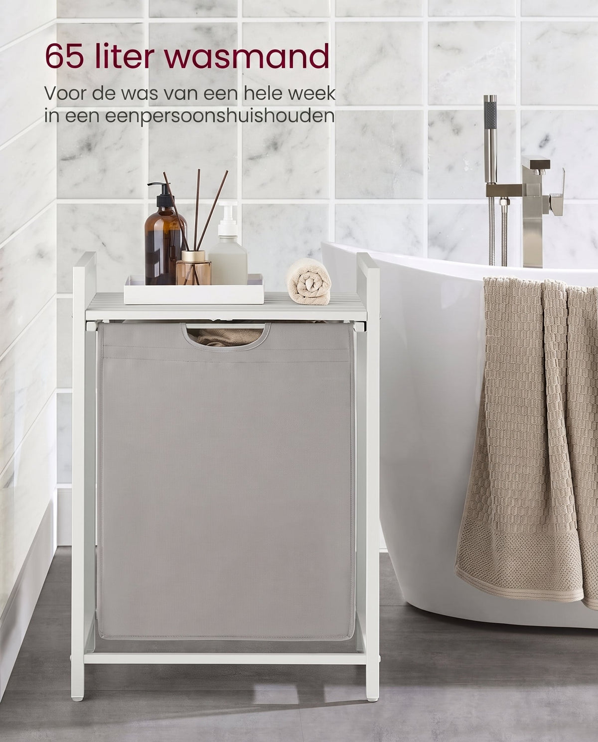 Wasmand met 2 Uittrekbare Waszakken en Opbergplank