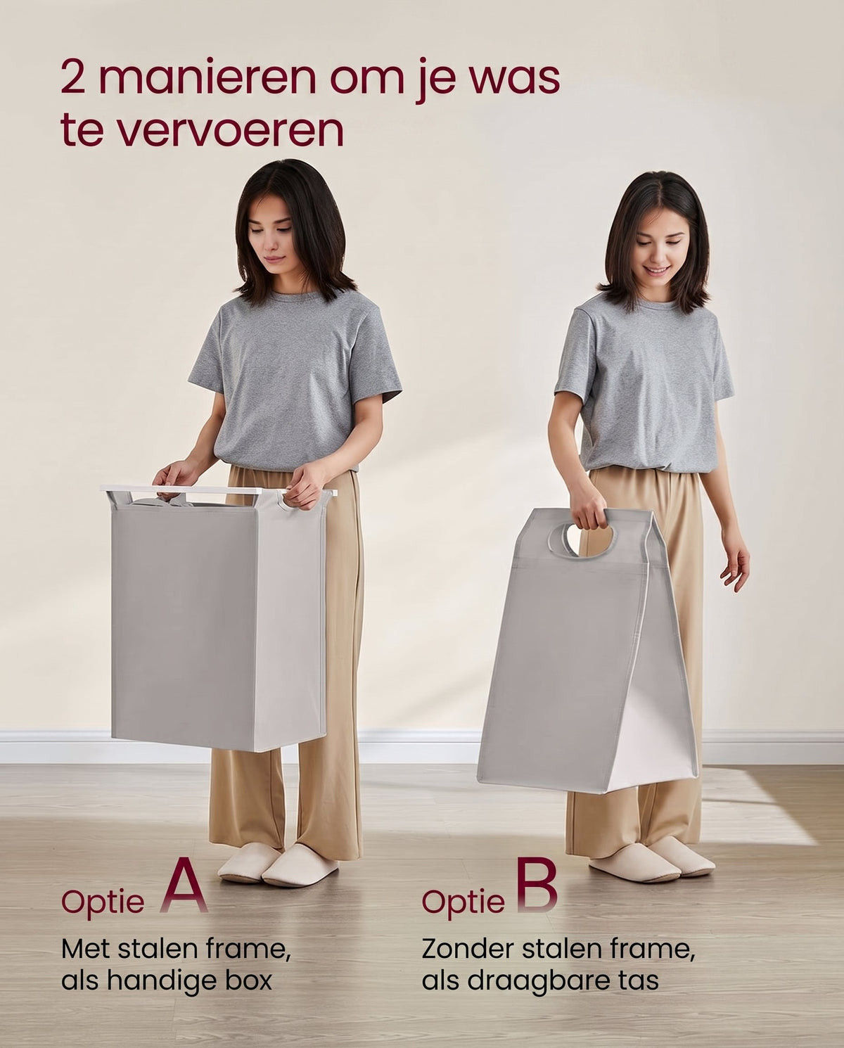 Wasmand met 2 Uittrekbare Waszakken en Opbergplank