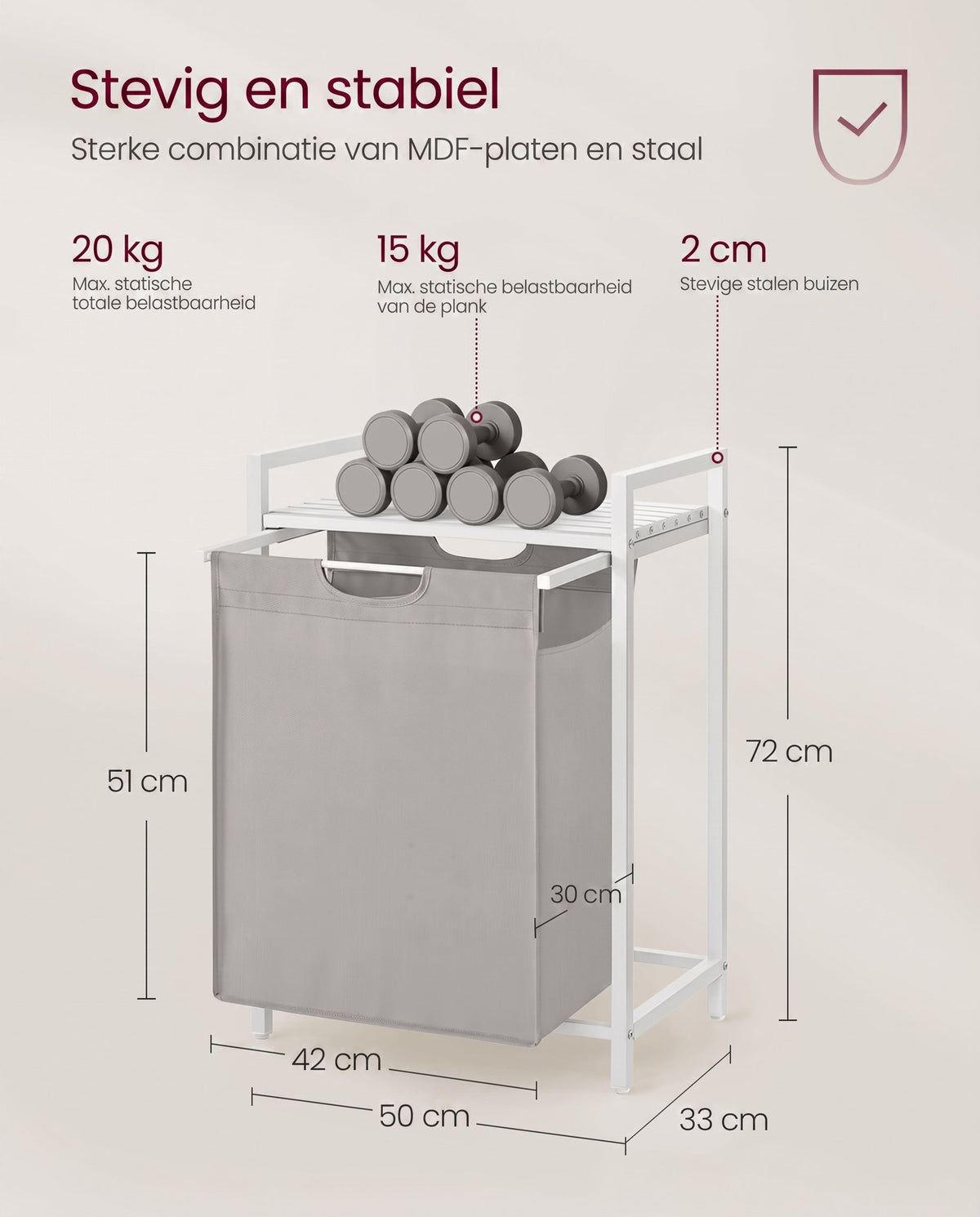 Wasmand met 2 Uittrekbare Waszakken en Opbergplank