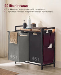 Wasmand met 2 Uittrekbare Waszakken en Opbergplank