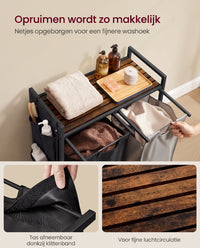 Wasmand met 2 Uittrekbare Waszakken en Opbergplank