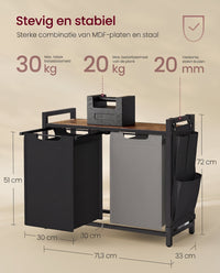 Wasmand met 2 Uittrekbare Waszakken en Opbergplank