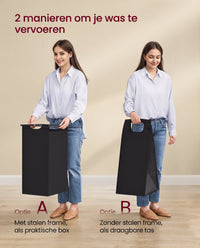 Wasmand met 2 Uittrekbare Waszakken en Opbergplank
