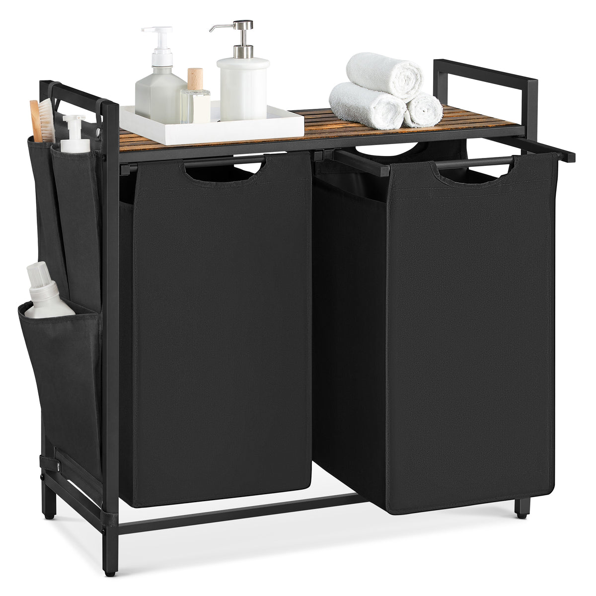 Wasmand met 2 Uittrekbare Waszakken en Opbergplank