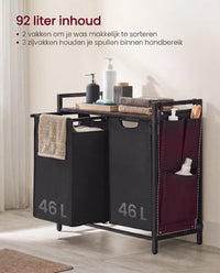 Wasmand met 2 Uittrekbare Waszakken en Opbergplank