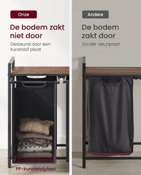 Wasmand met 2 Uittrekbare Waszakken en Opbergplank