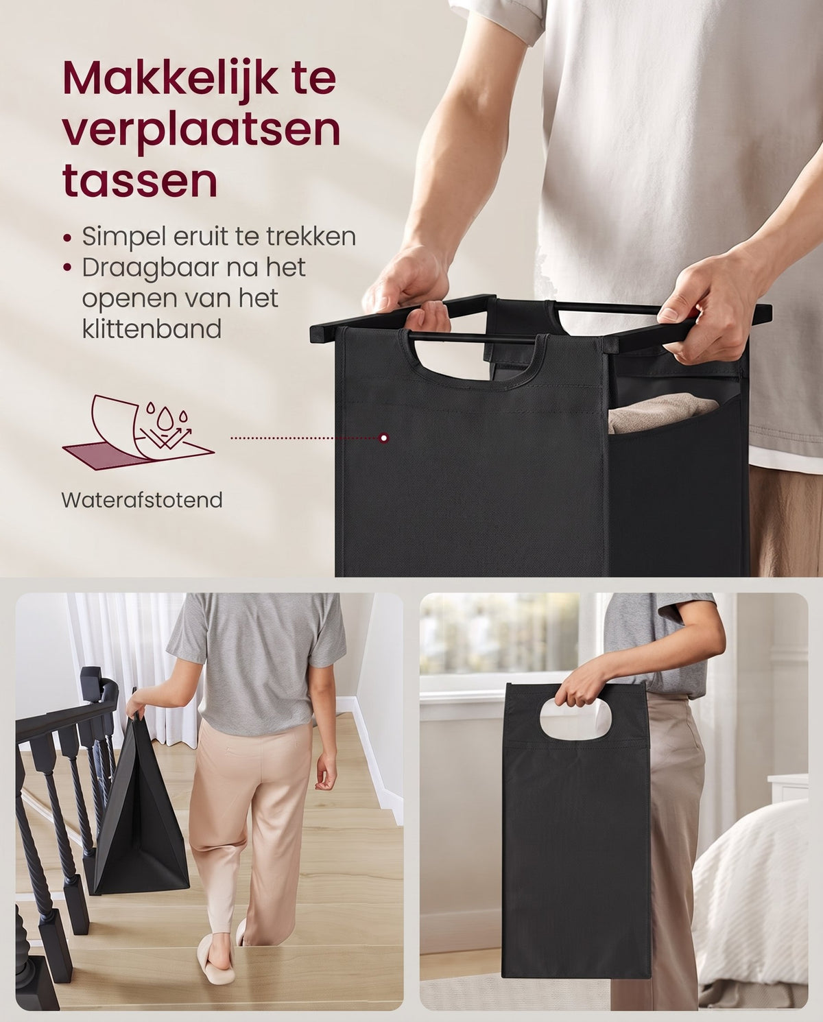 Wasmand met 2 Uittrekbare Waszakken en Opbergplank