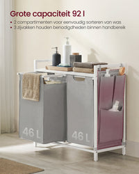 Wasmand met 2 Uittrekbare Waszakken en Opbergplank
