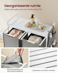 Wasmand met 2 Uittrekbare Waszakken en Opbergplank