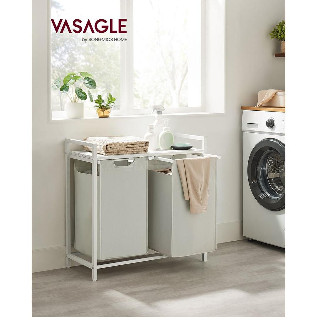 Wasmand met 2 Uittrekbare Waszakken en Opbergblad Van Staal