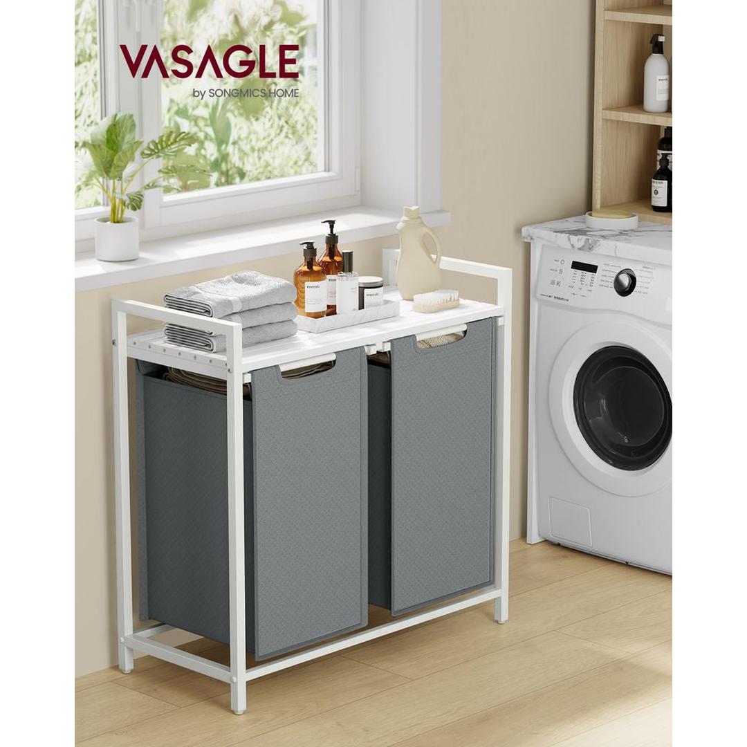 Wasmand met 2 Uittrekbare Waszakken en Opbergblad Van Staal