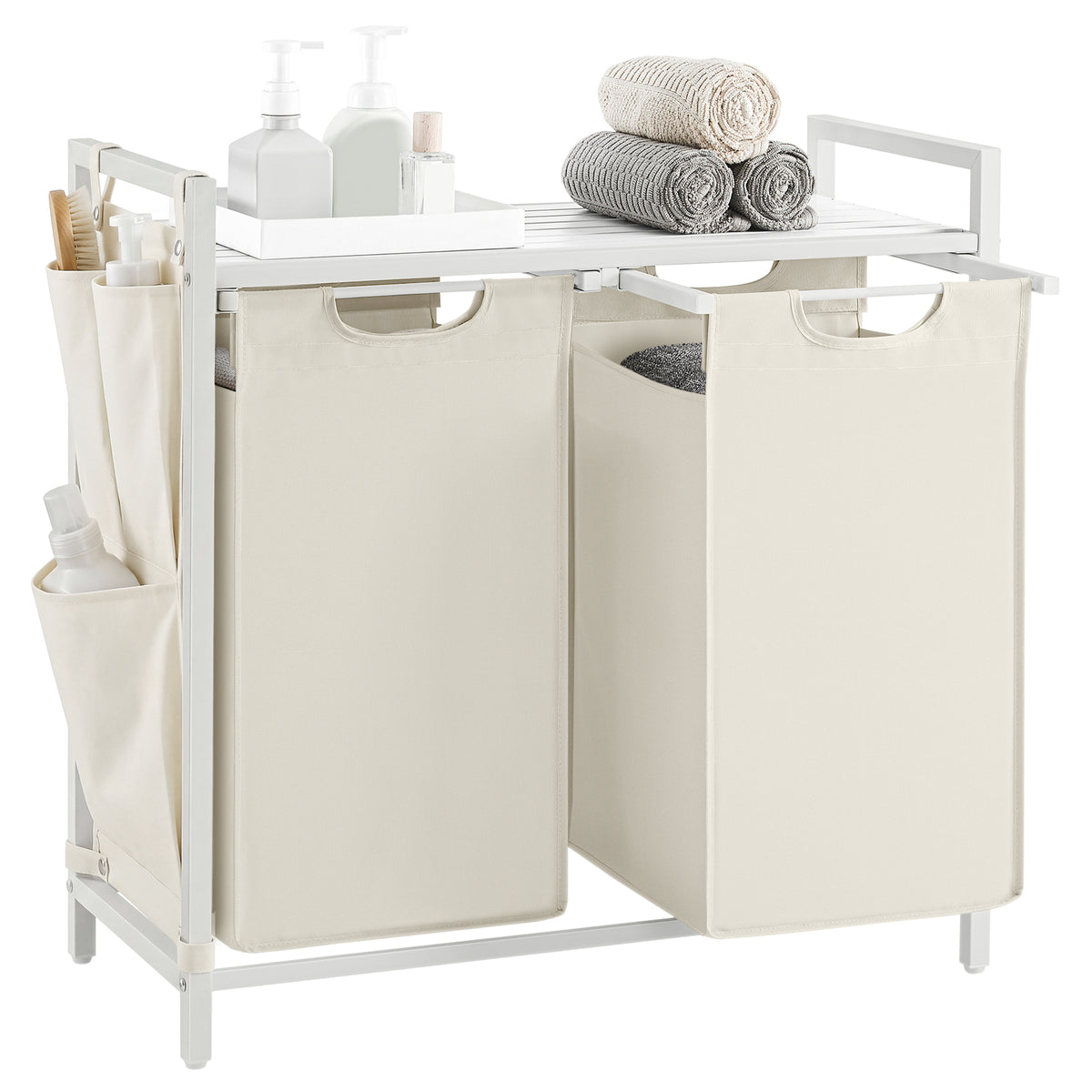 Wasmand met 2 Uittrekbare Waszakken en Opbergplank