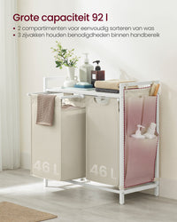Wasmand met 2 Uittrekbare Waszakken en Opbergplank