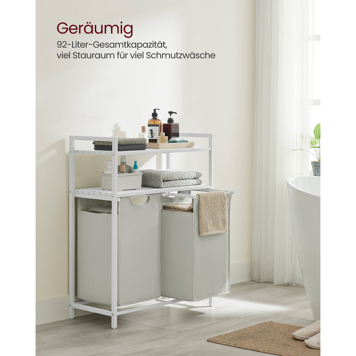 Wasmand met 2 Uitschuifbare Vakken en 2 Planken