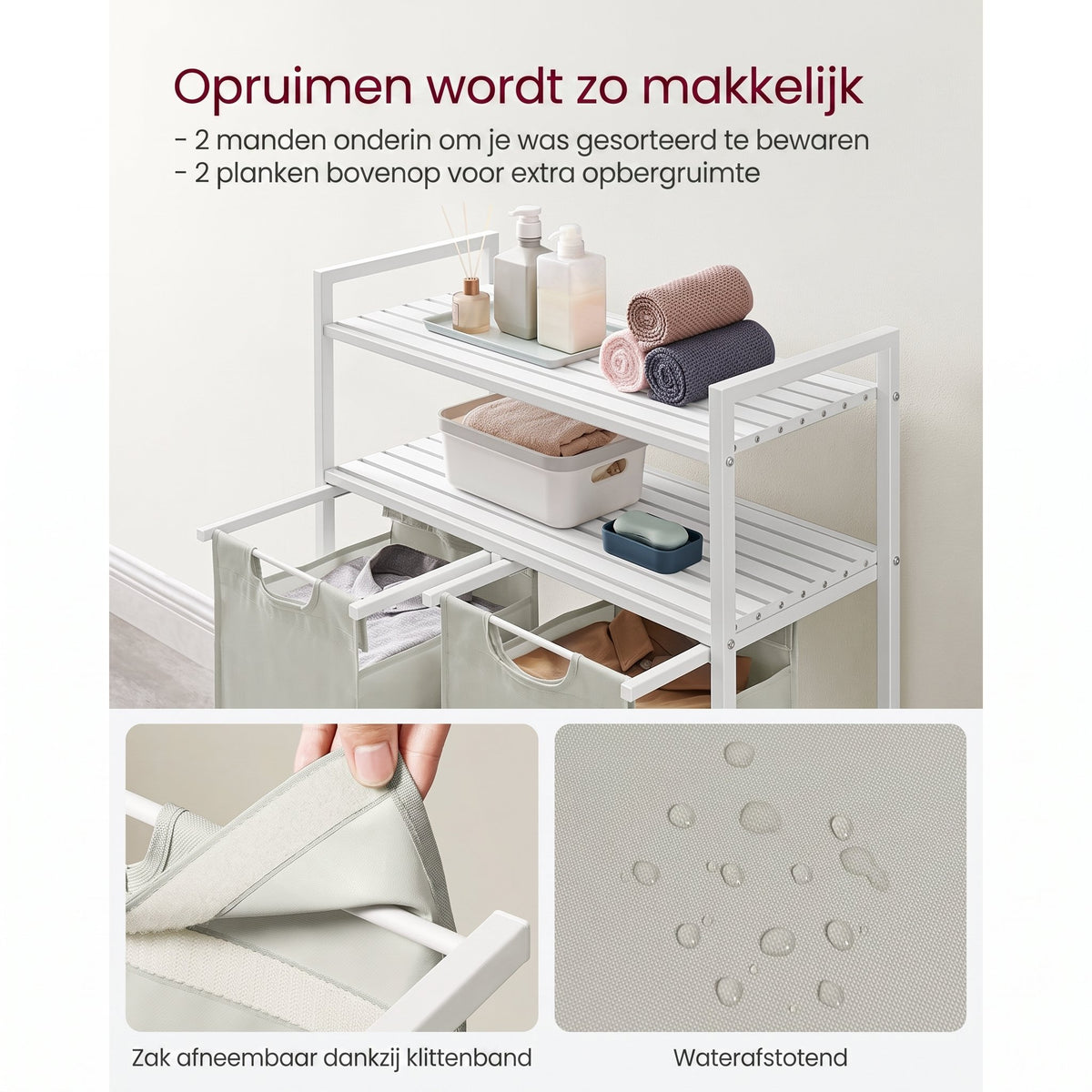 Wasmand met 2 Uitschuifbare Vakken en 2 Planken