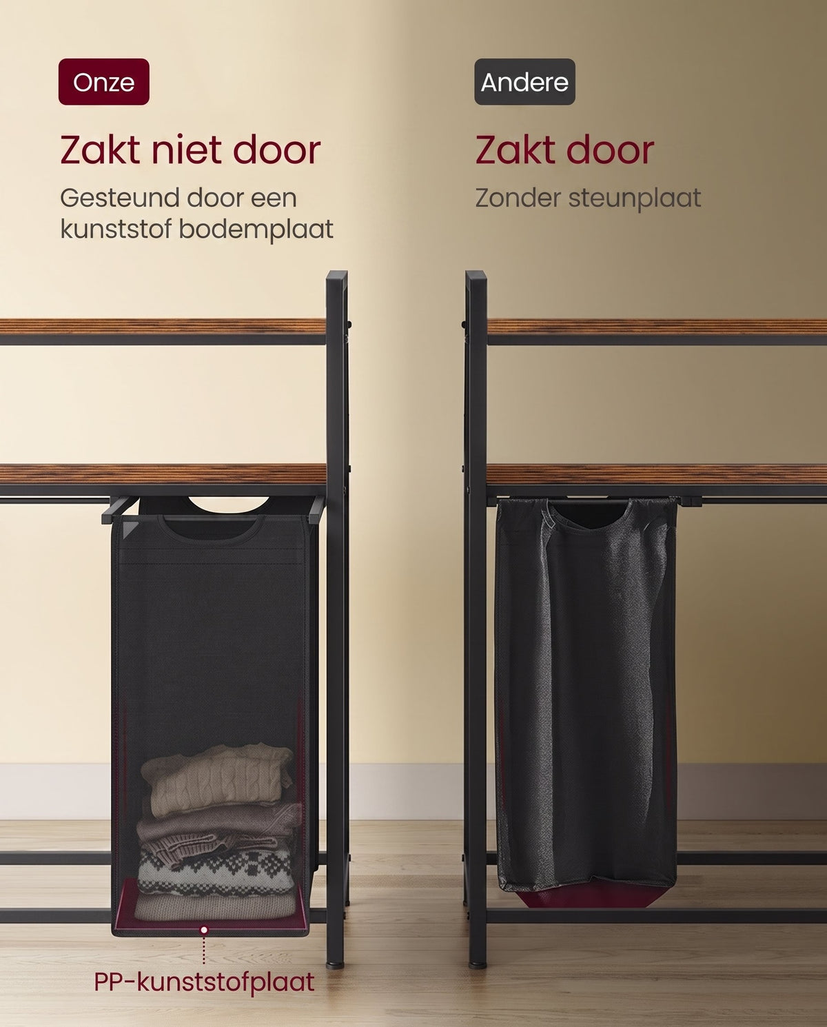 Wasmand met 2 Uitschuifbare Vakken en 2 Planken