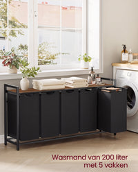 Wasmand met 2 Uittrekbare Waszakken en Opbergplank
