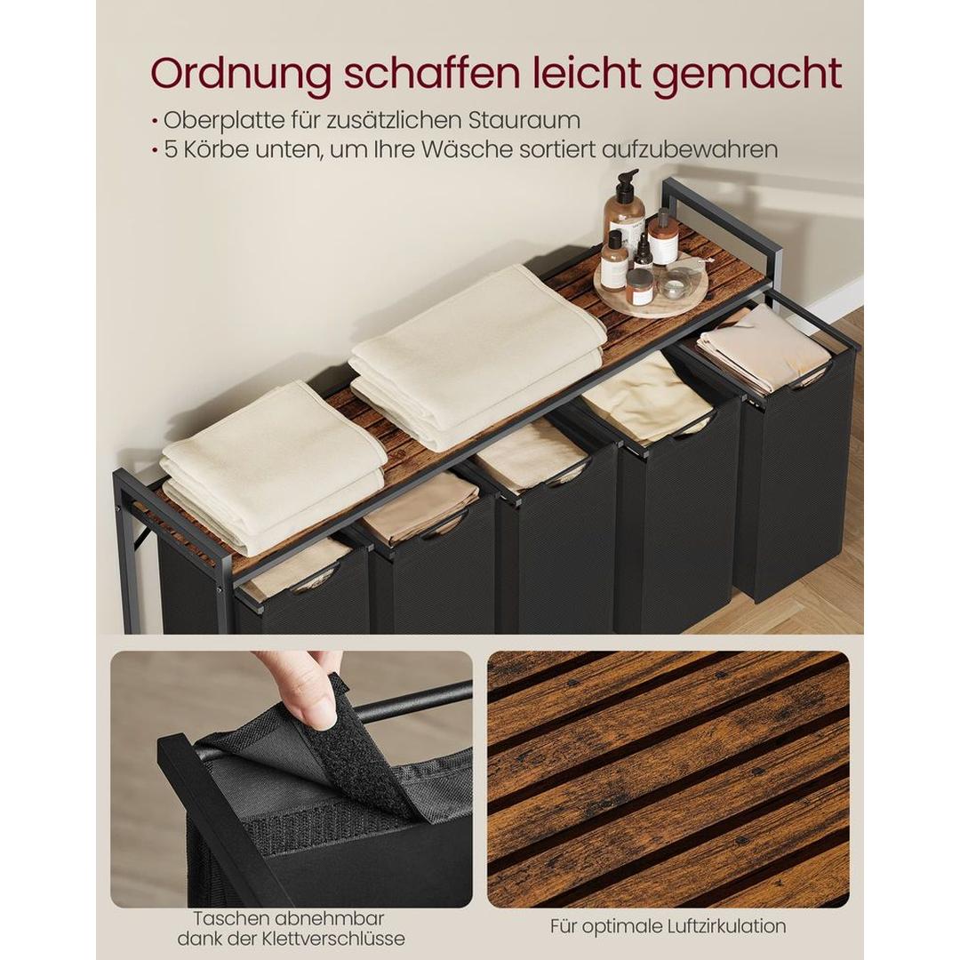 Wasmand met 2 Uittrekbare Waszakken en Opbergblad Van Staal