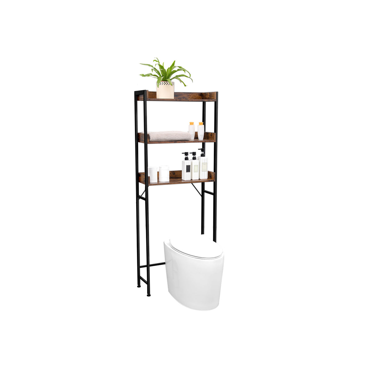 Toiletplank met 3 Open Planken en Stalen Frame