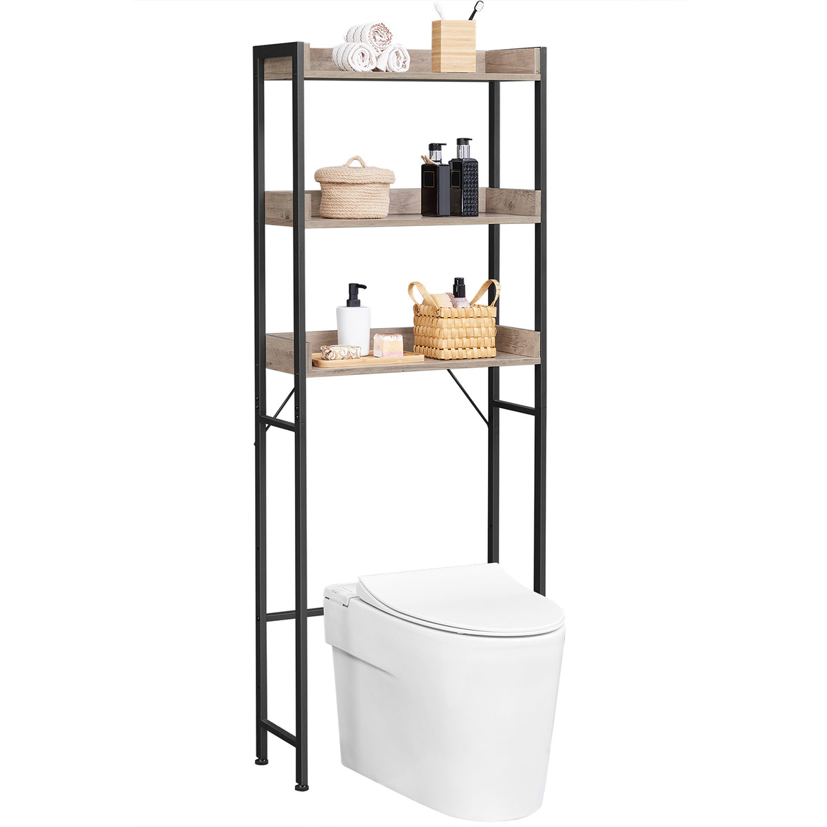 Toiletplank met 3 Open Planken en Stalen Frame
