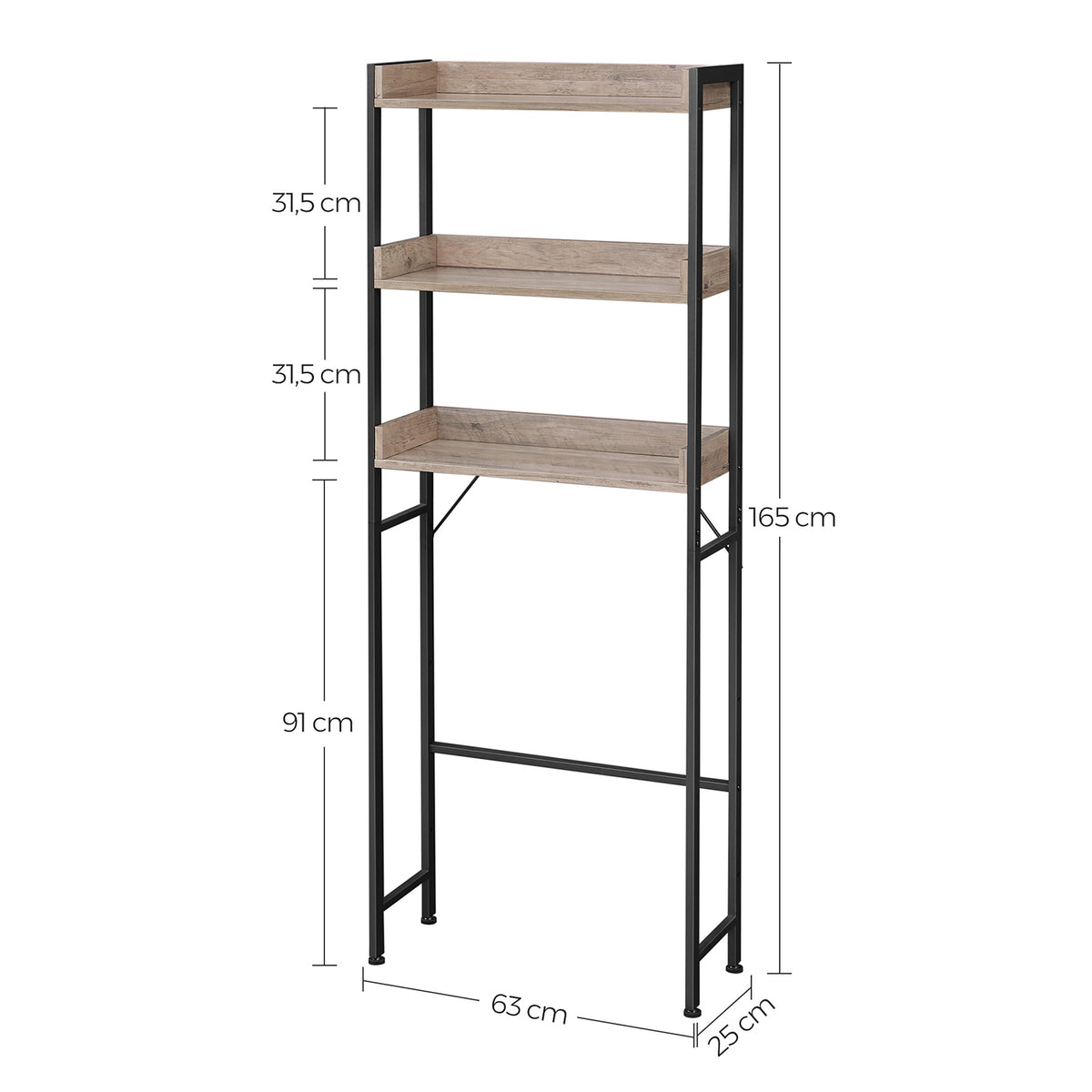 Toiletplank met 3 Open Planken en Stalen Frame