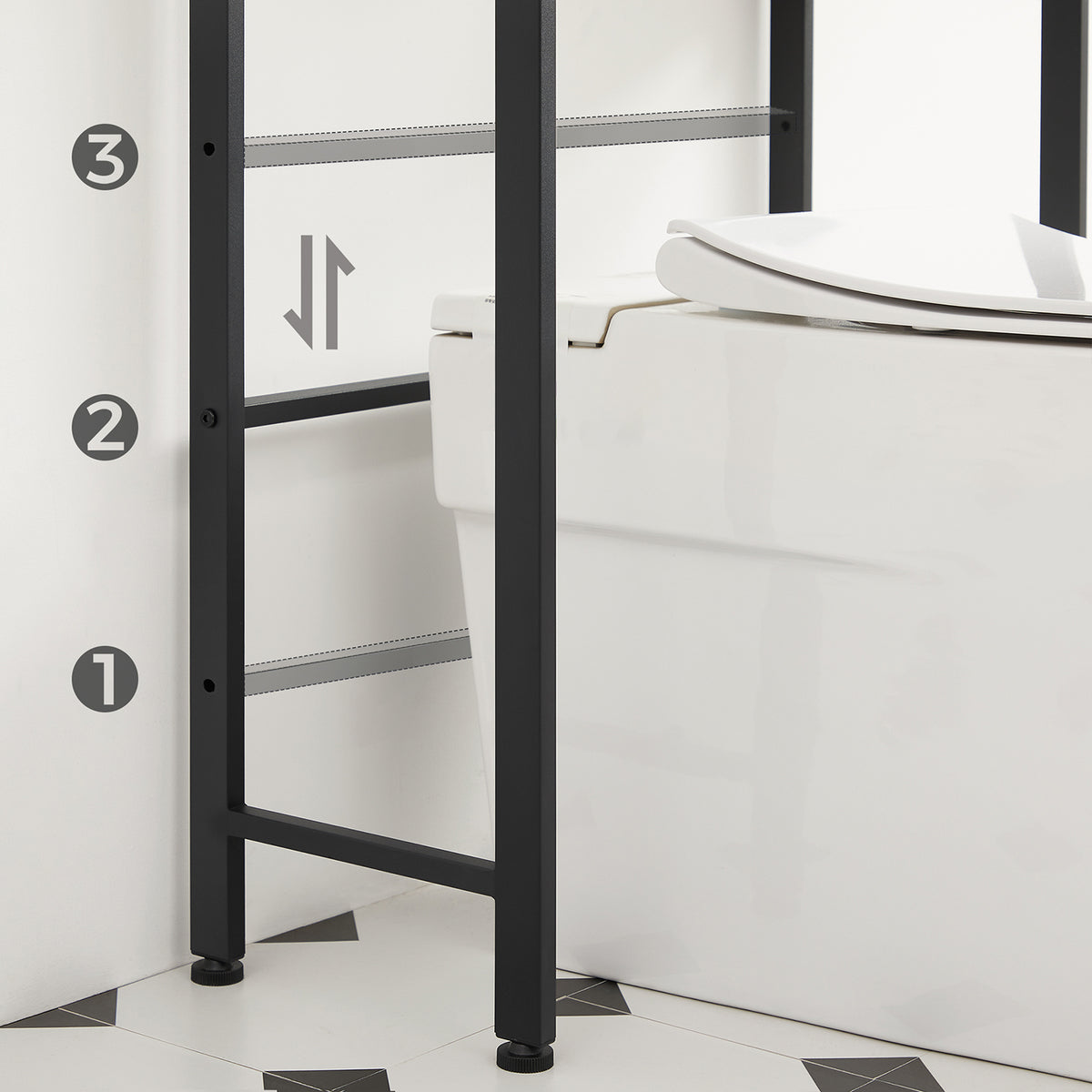 Toiletplank met 3 Open Planken en Stalen Frame