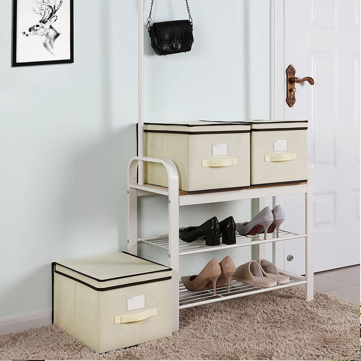 Vouwdozen met Scharnierend Deksel en Labelhouder, Set van 3, 40 x 30 x 25 cm