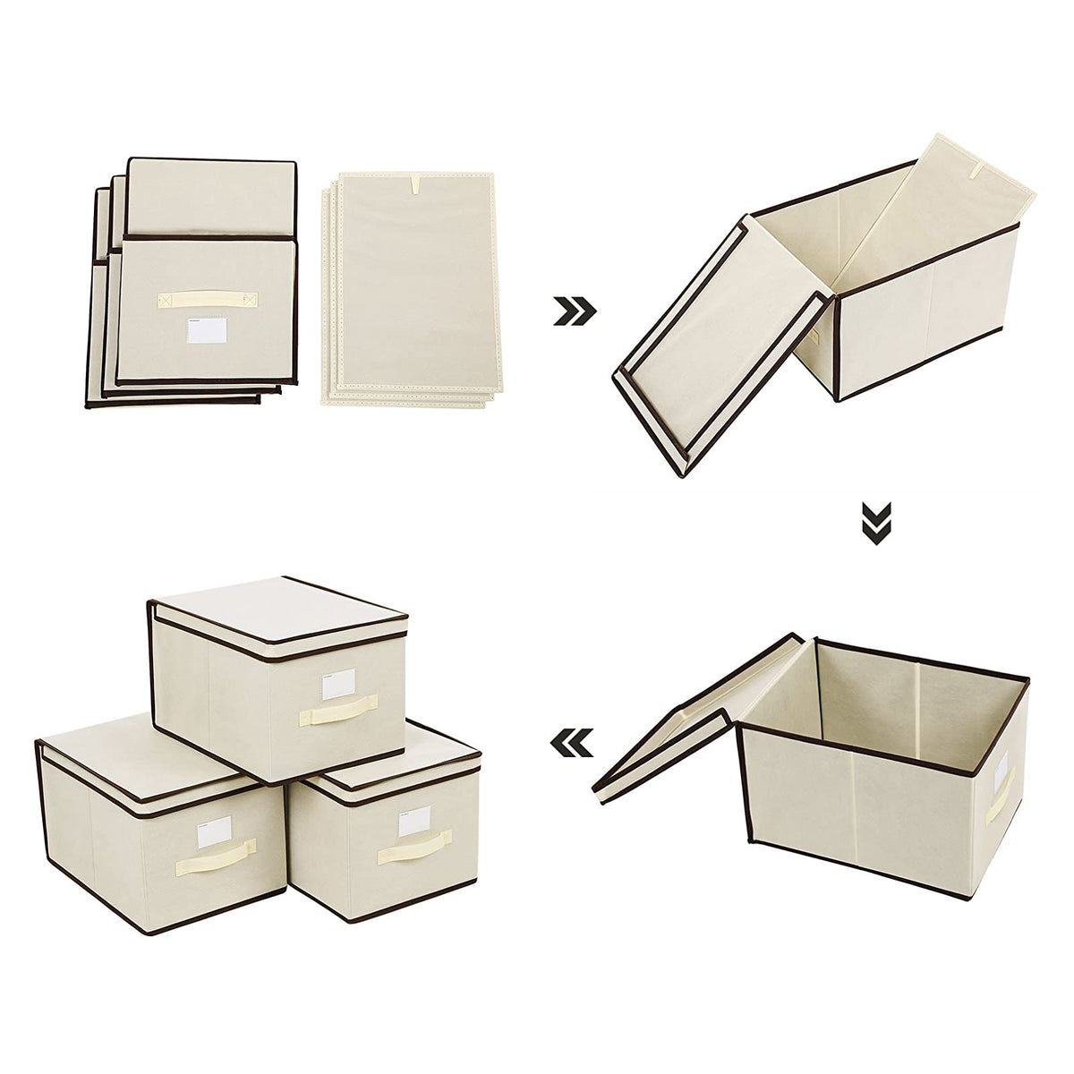 Vouwdozen met Scharnierend Deksel en Labelhouder, Set van 3, 40 x 30 x 25 cm