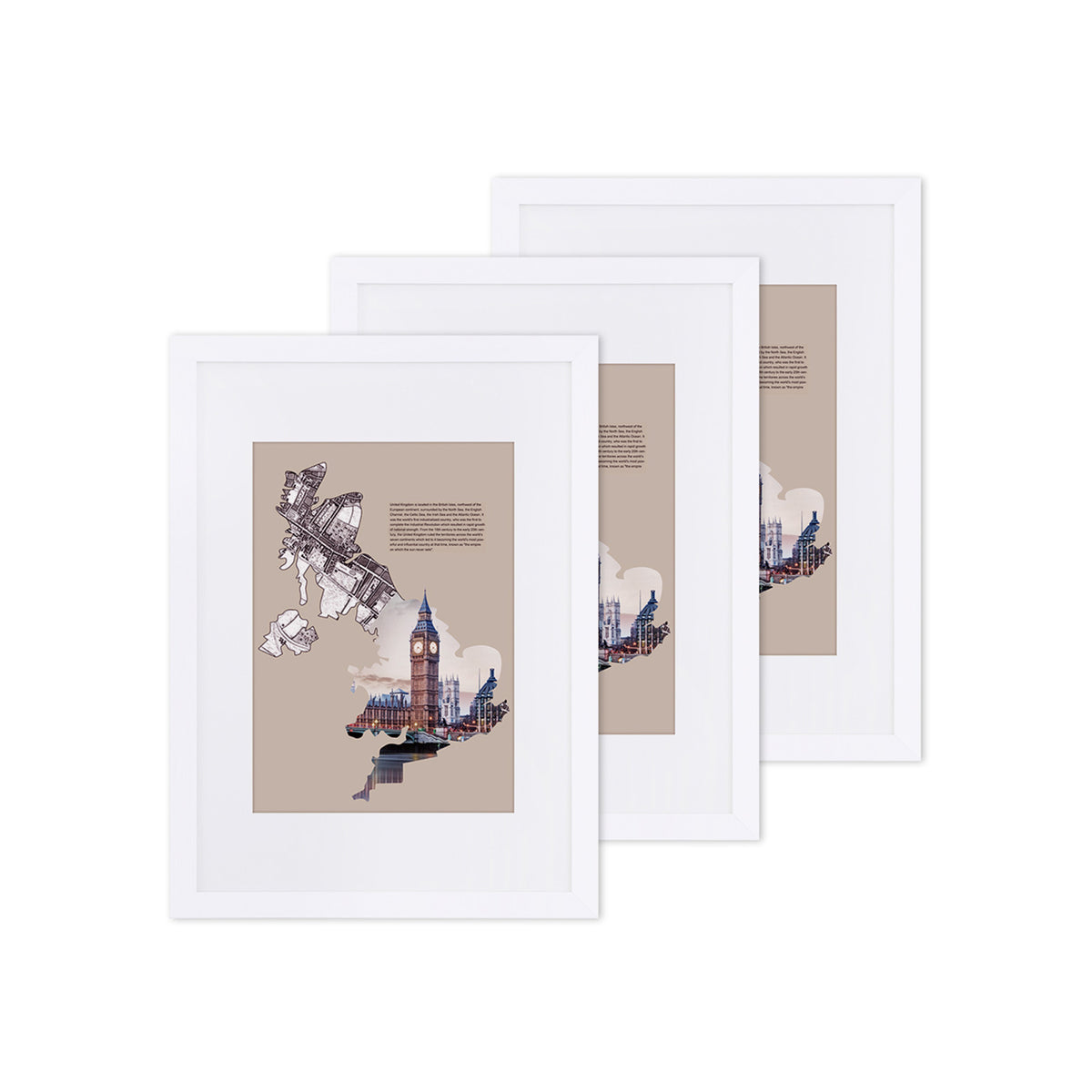 Fotolijstenset van 3 voor A3 en A4 met Passe-partout