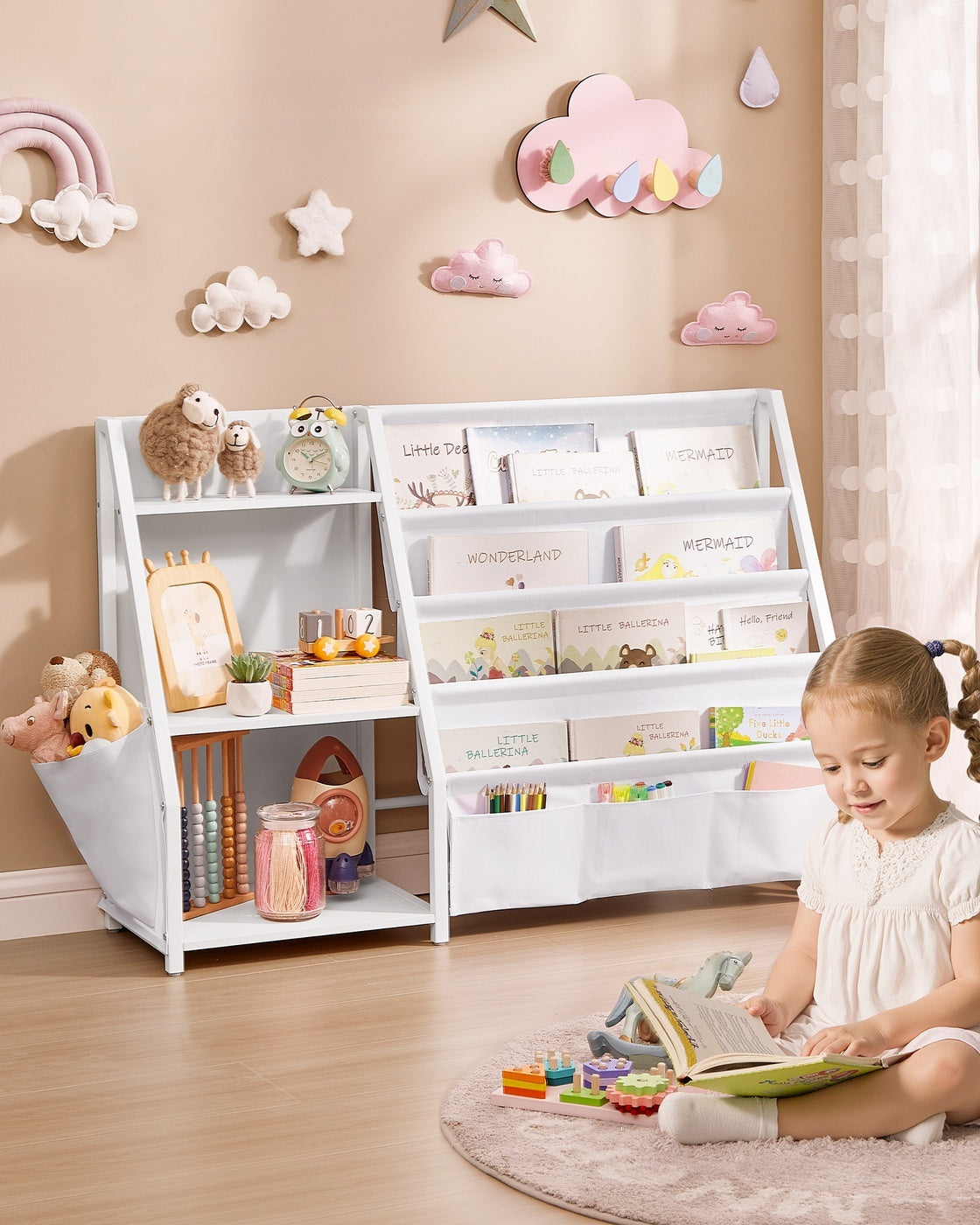 Kinderboekenkast met Zijvak en Open Vakken, 30 x 108,5 x 75 cm