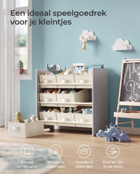 Speelgoedrek met 9 Stoffen Opbergdozen, 29,5 x 62,5 x 60 cm