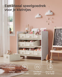 Speelgoedrek met 9 Stoffen Opbergdozen, 29,5 x 62,5 x 60 cm