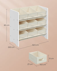 Speelgoedrek met 9 Stoffen Opbergdozen, 29,5 x 62,5 x 60 cm