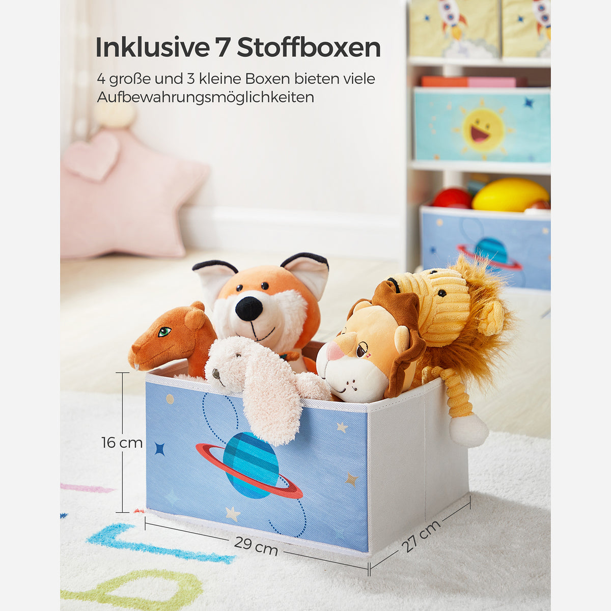 Speelgoedrek met 7 Stoffen Opbergdozen, 29,5 x 62,5 x 60 cm