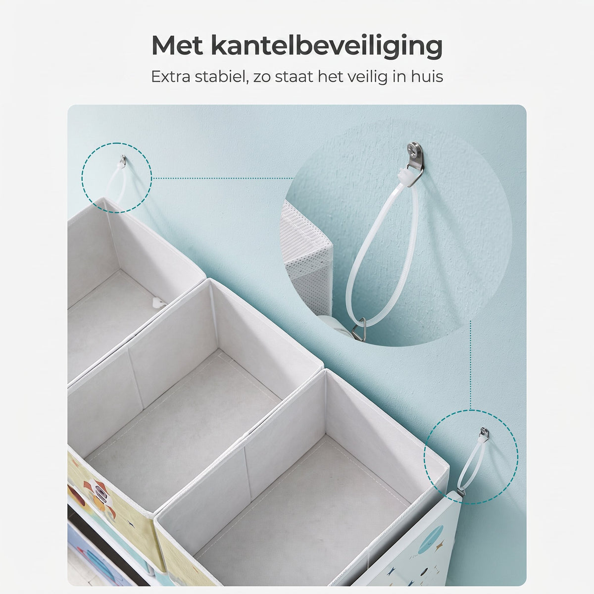 Speelgoedrek met 7 Stoffen Opbergdozen, 29,5 x 62,5 x 60 cm