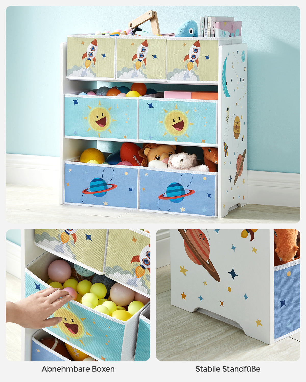 Speelgoedrek met 7 Stoffen Opbergdozen, 29,5 x 62,5 x 60 cm