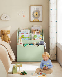 Speelgoedrek met Boekenvakken en Speelgoedkist op Wielen, 29,5 x 62,5 x 70 cm