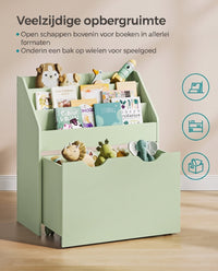 Speelgoedrek met Boekenvakken en Speelgoedkist op Wielen, 29,5 x 62,5 x 70 cm